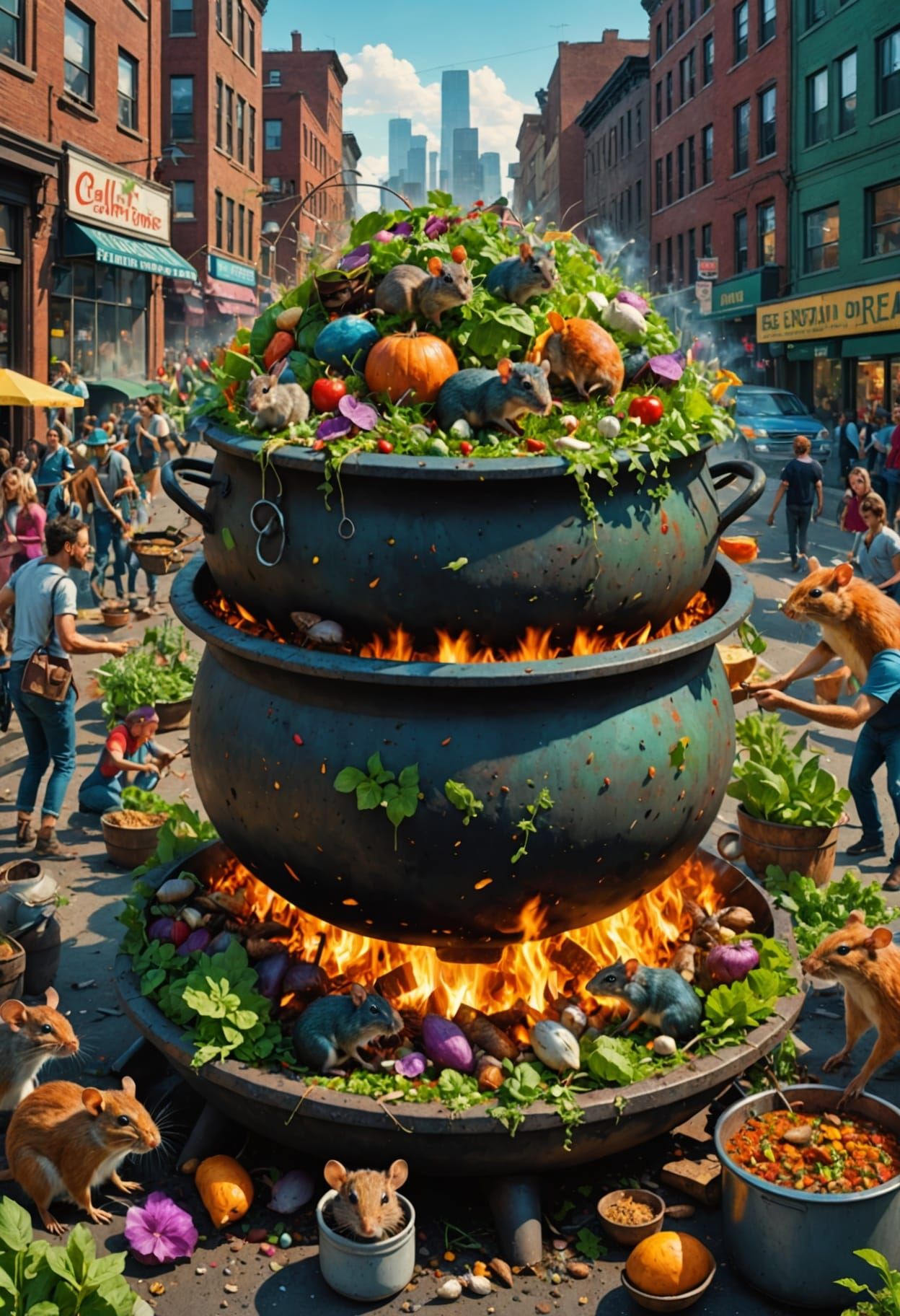 Mutant Mayhem Stew in Surreal Urban Setting