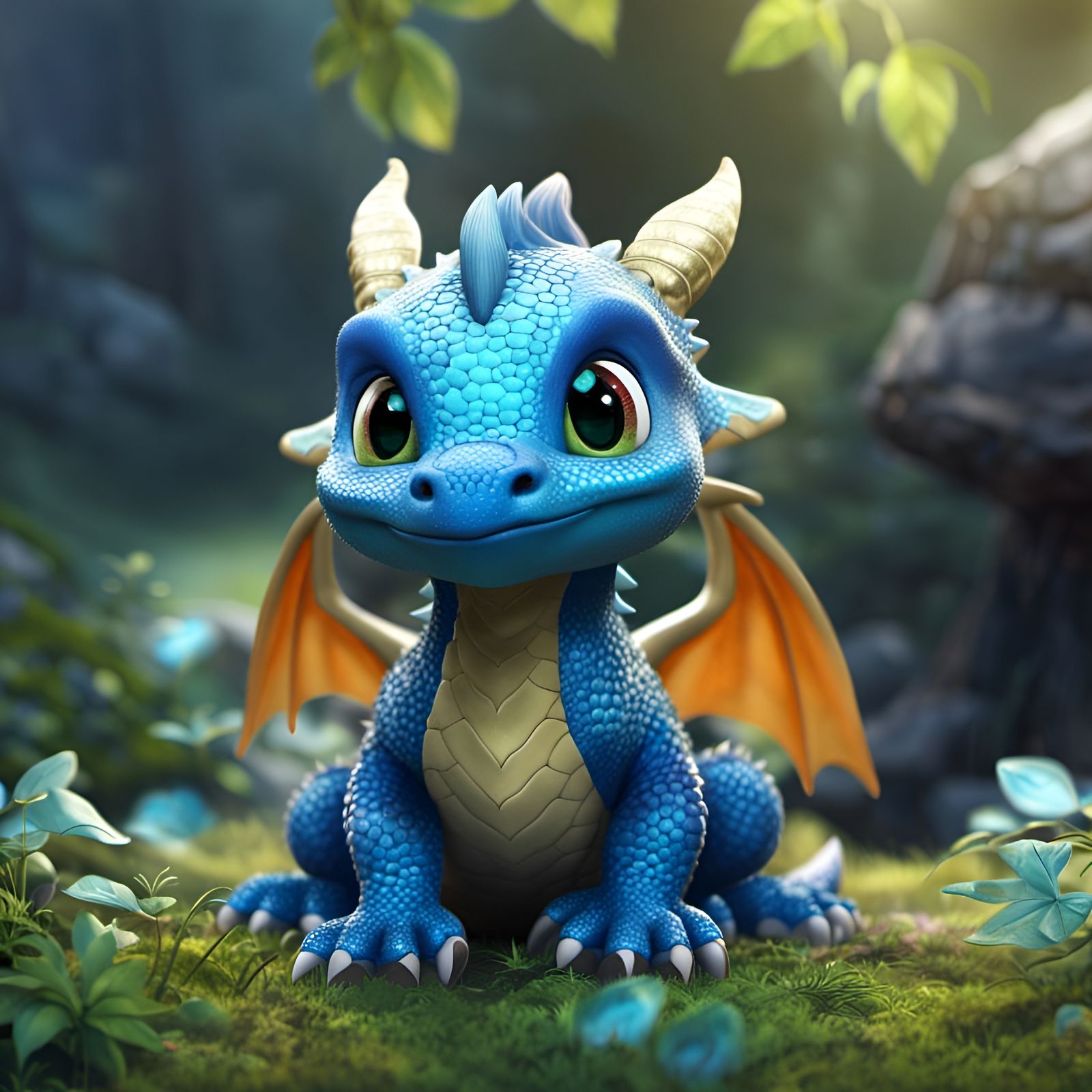 Detailed 8K Image of a Cute Blue Baby Dragon