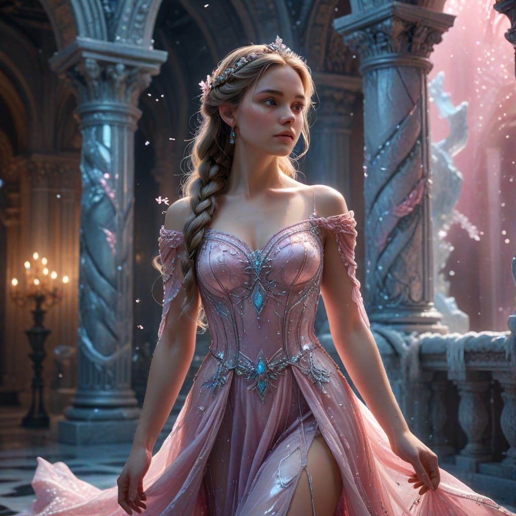 Magical Princess in Ice Palace, Fantasy Art