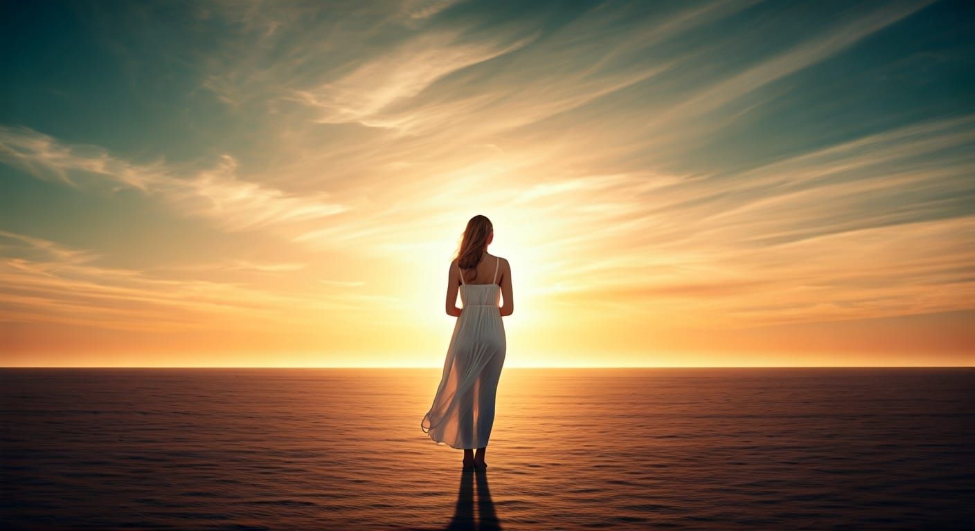 Serene Woman Basking in Golden Light: Cinematic Film Still