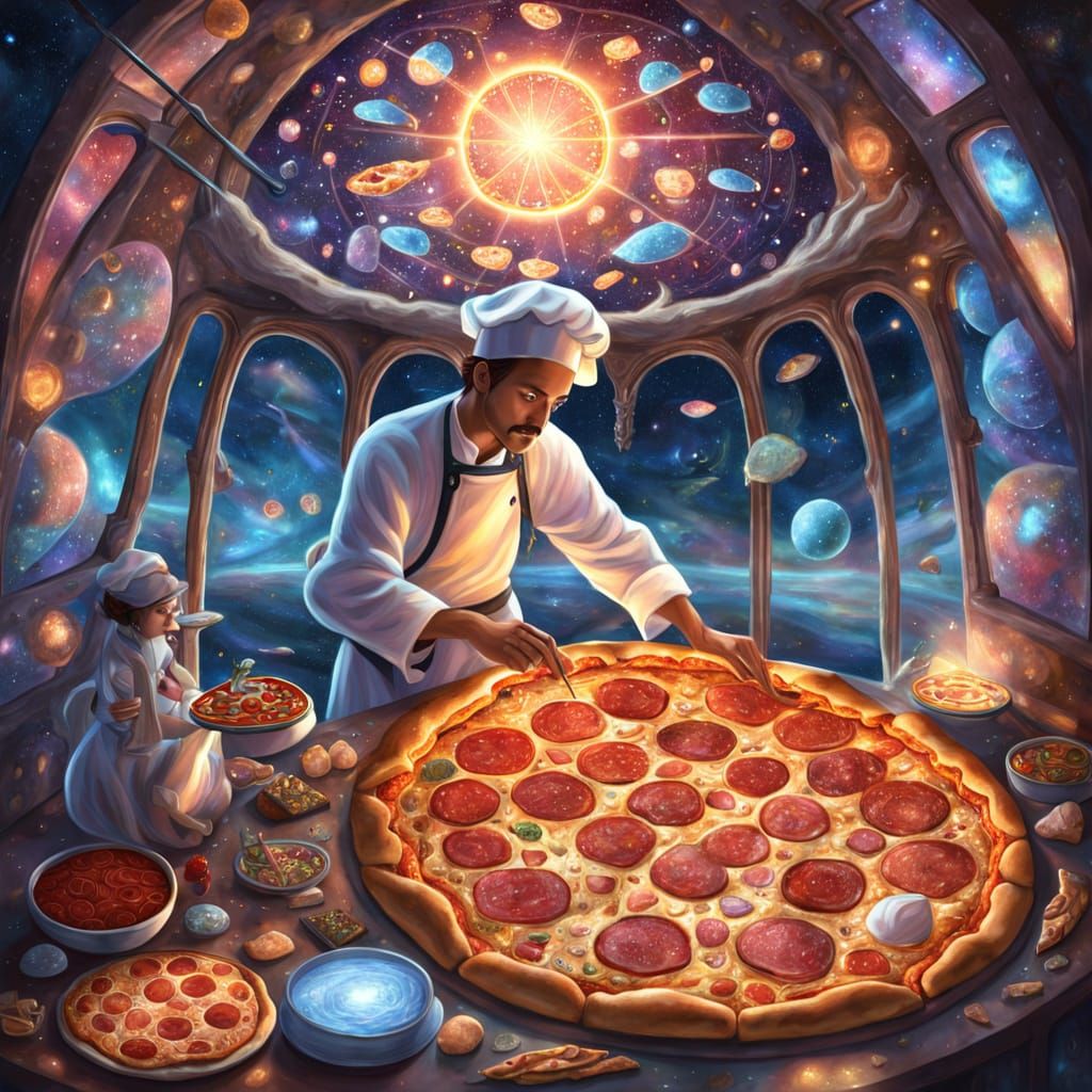 Celestial Chef Creates Cosmic Pizza: Digital Painting