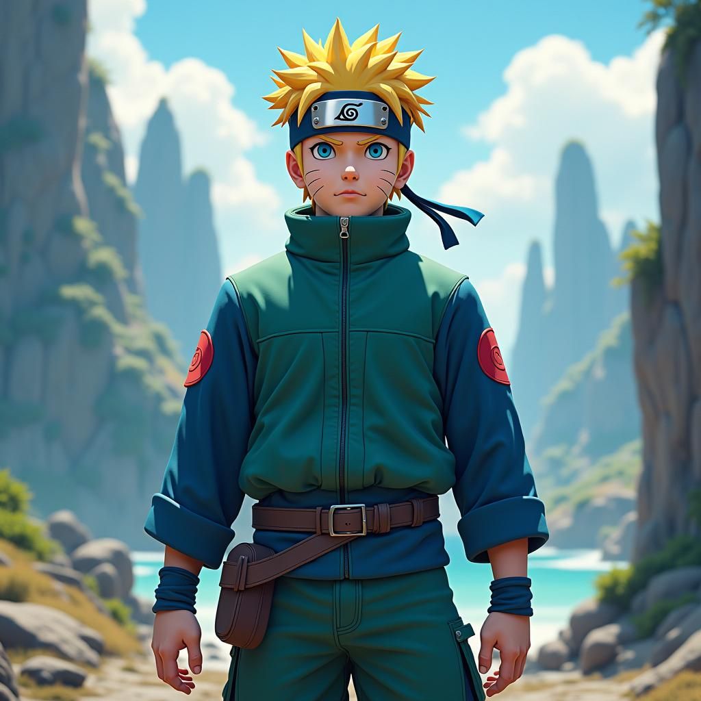 Naruto in Blue and Green Attire, Fantasy Art