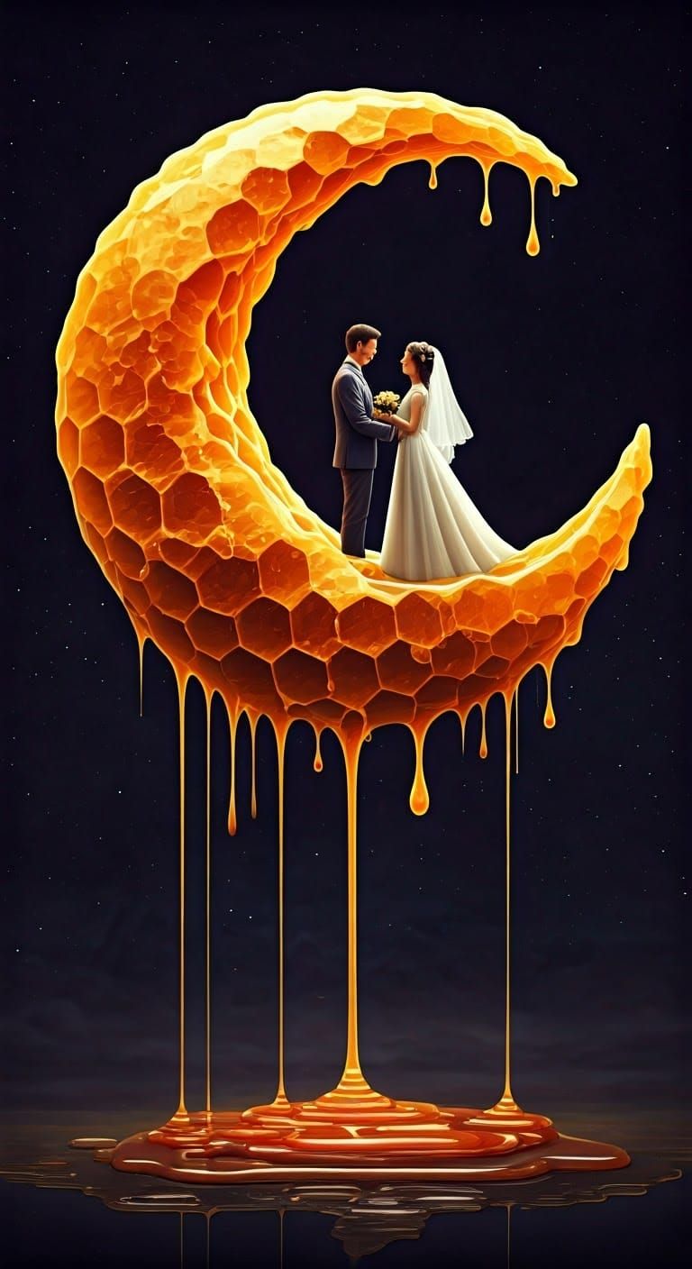 Honeycomb Crescent Moon Wedding in Cosmic Scene
