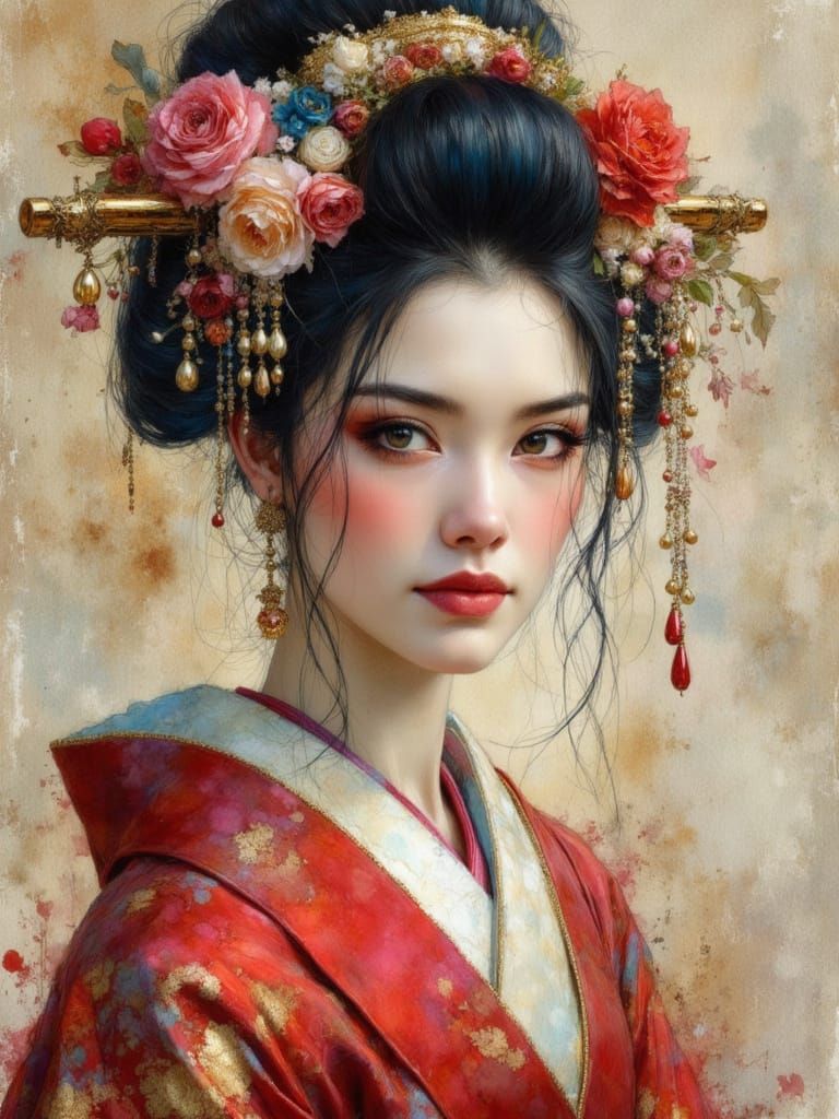 Geisha Portrait in Dark Fantasy Style