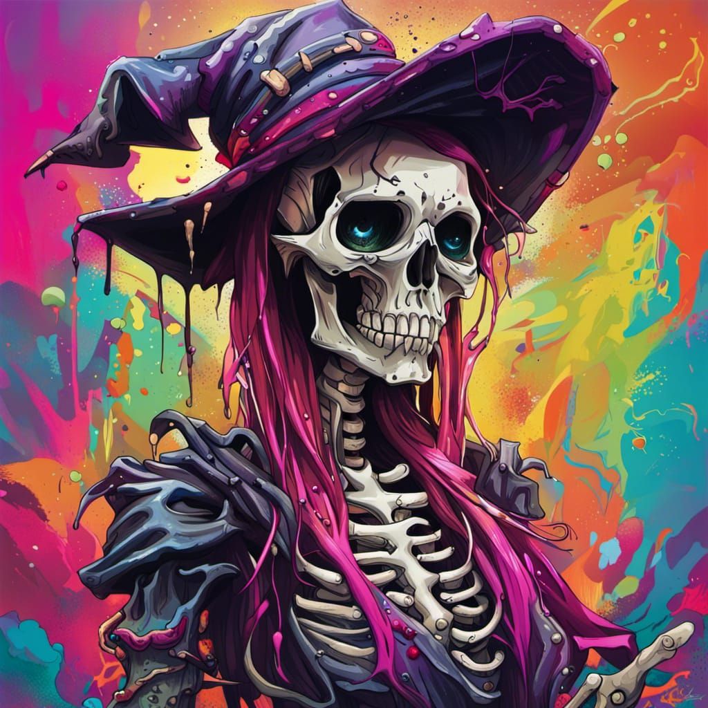 Necromancer Witch in Graffiti Street Art Style