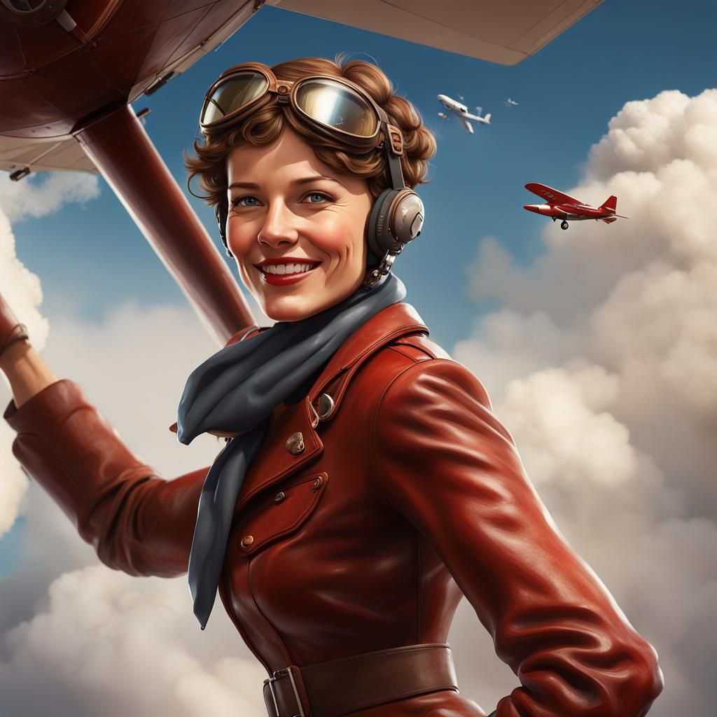 Amelia Earhart Piloting Red Lockheed Vega 5B