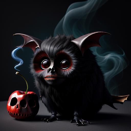 Fuzzy Fruit Bat with Cherries in Surreal Style