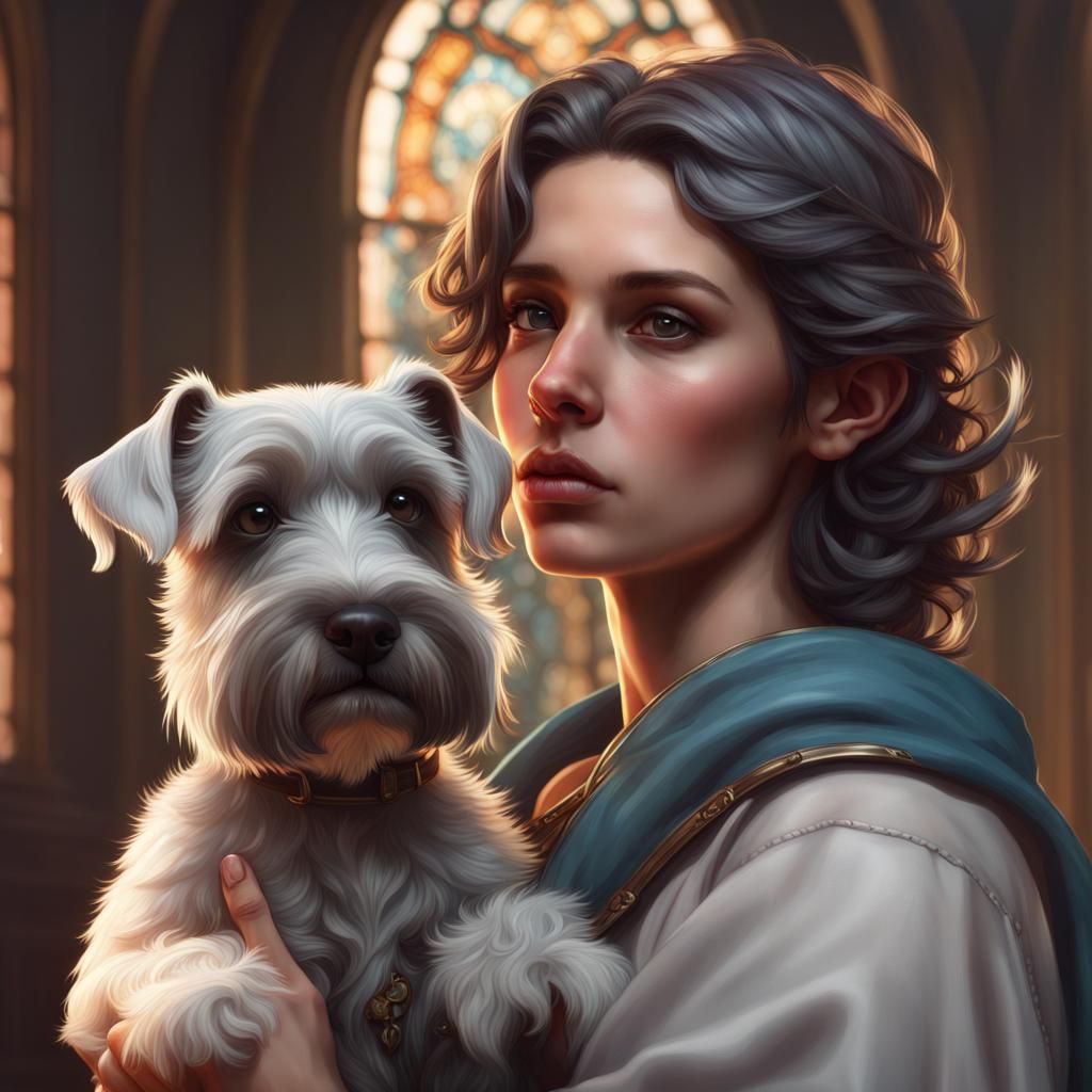 Angel Gabriel with Miniature Schnauzer Portrait