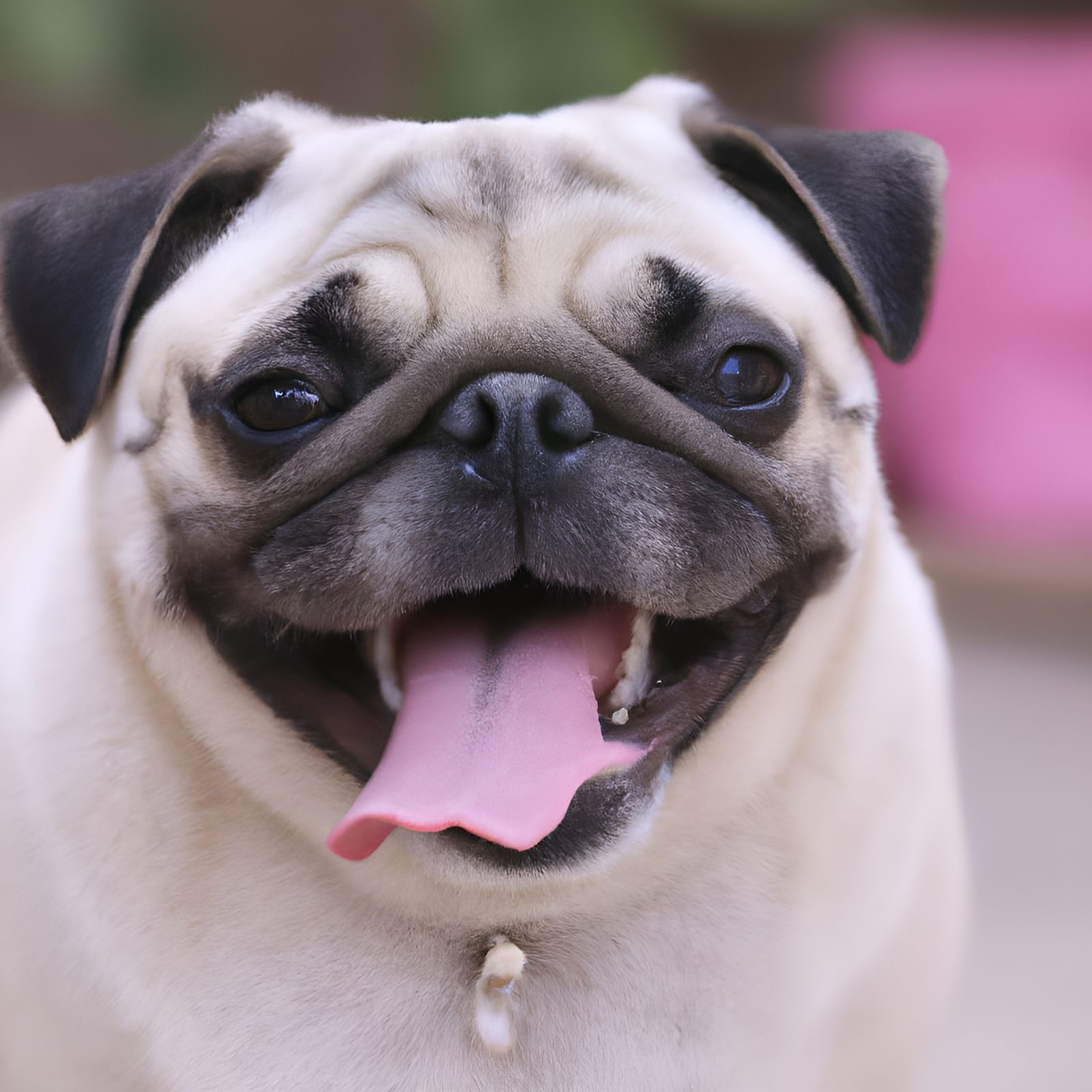 Smiling Green-Eyed Pug in Photo Realistic Style
