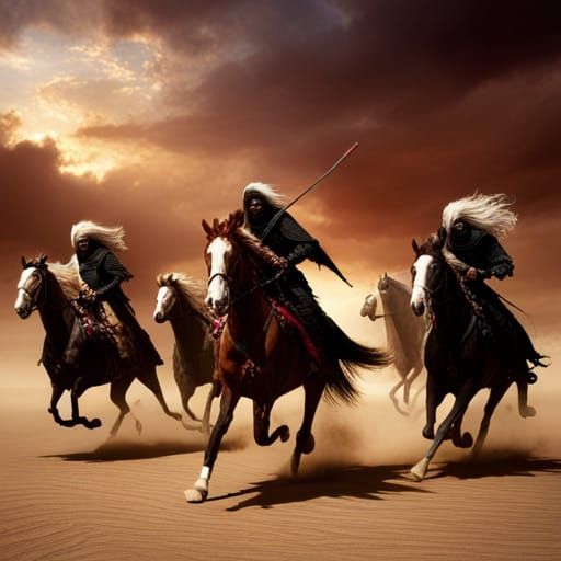 Apocalyptic Horsemen Ride in a Desert Landscape