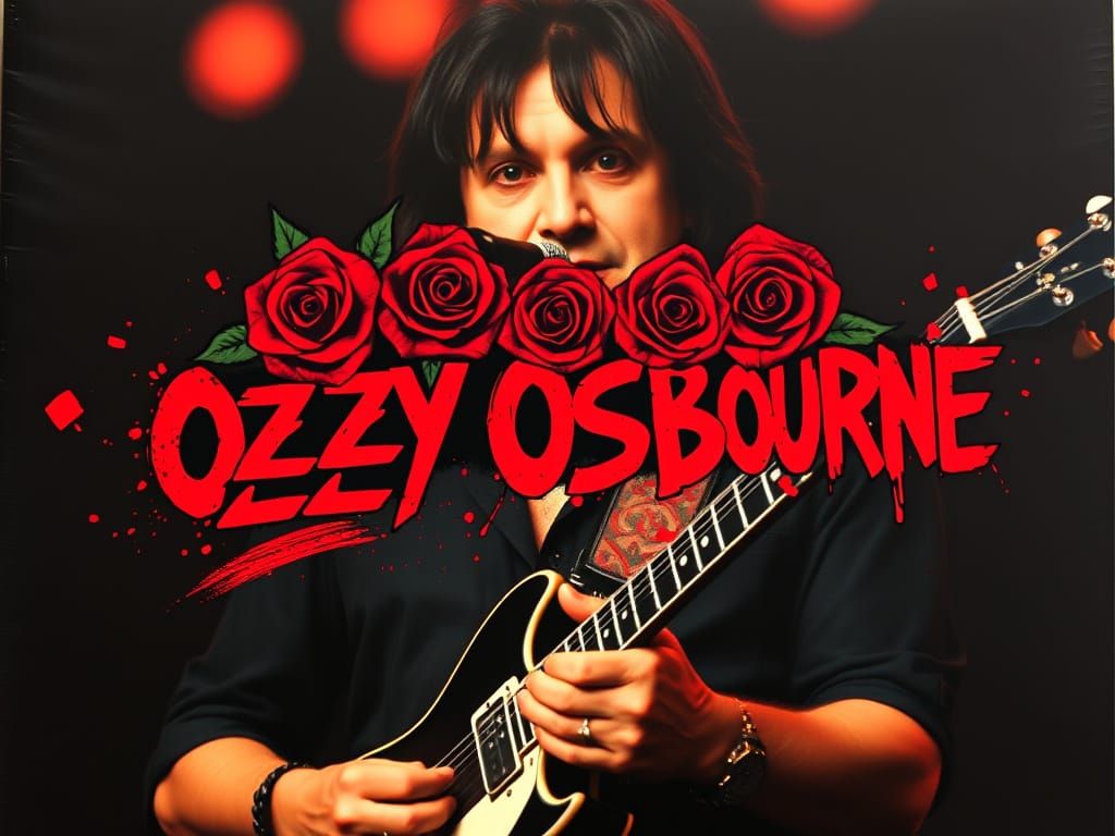 Ozzy Osbourne Guitar Portrait in Red and Black Splash Art