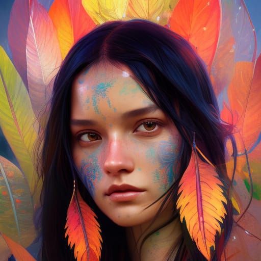 Native American Girl Portrait in Art Nouveau Style