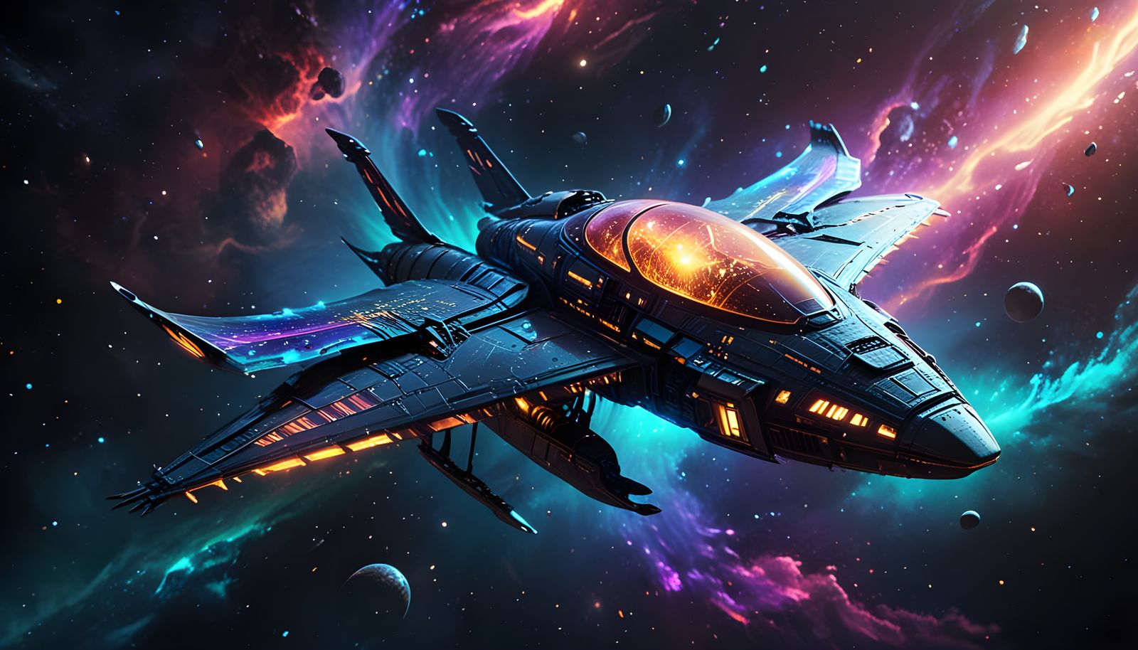Alien Spaceship with Iridescent Wings in Space