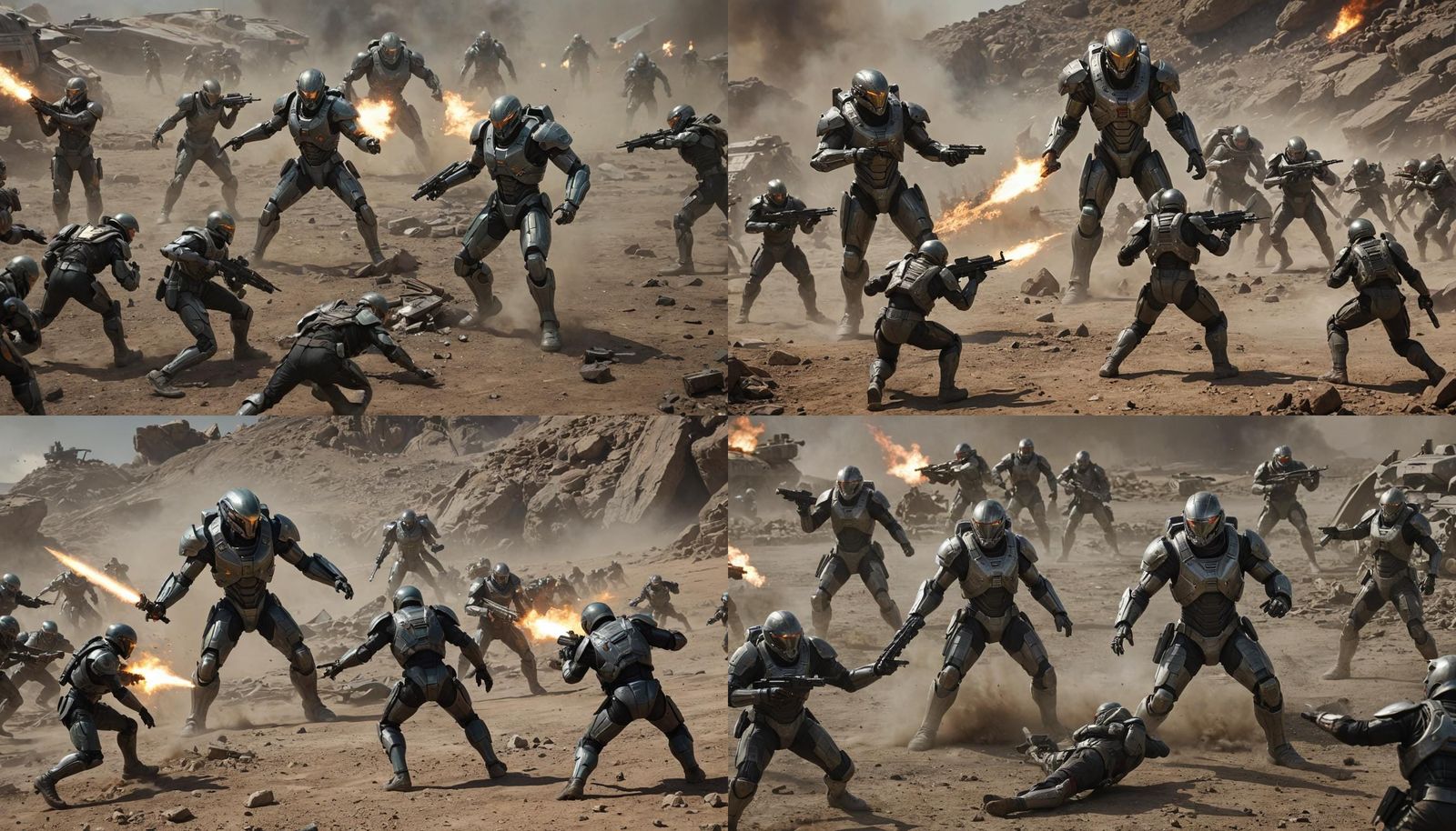 Intense Sci-Fi Battle Scene with United Soldiers
