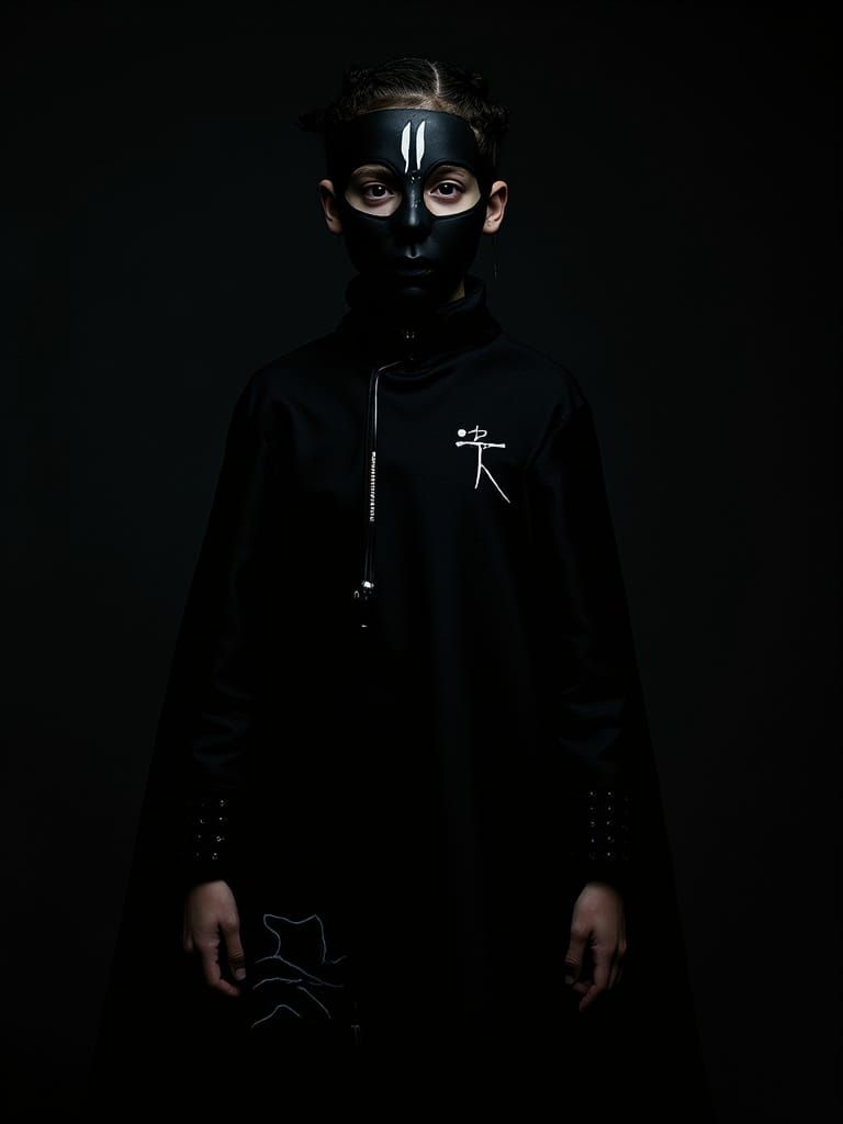 Boy in Mask with Ritual Object, Dark Futurism
