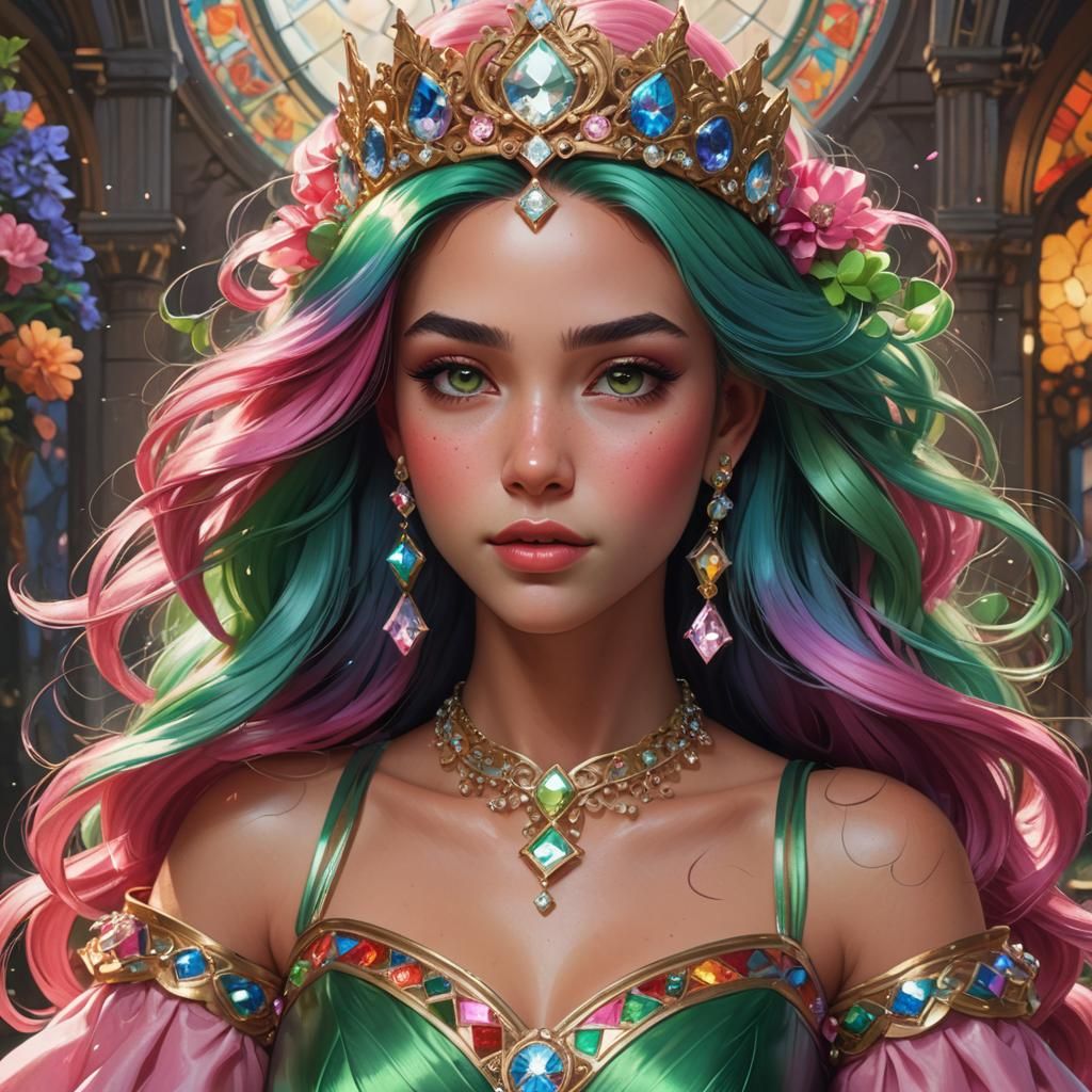 princess with rainbow hair