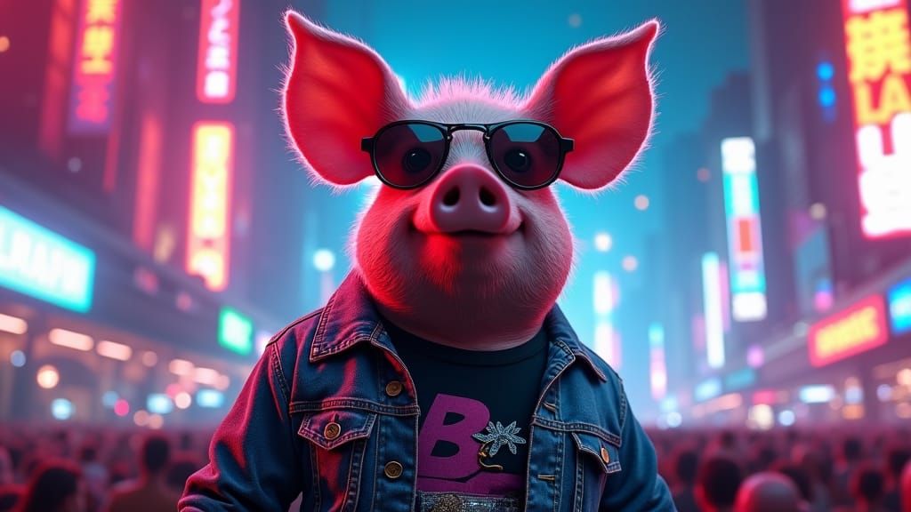 Cyberpunk Pig Rock Concert in Hypermodern Style