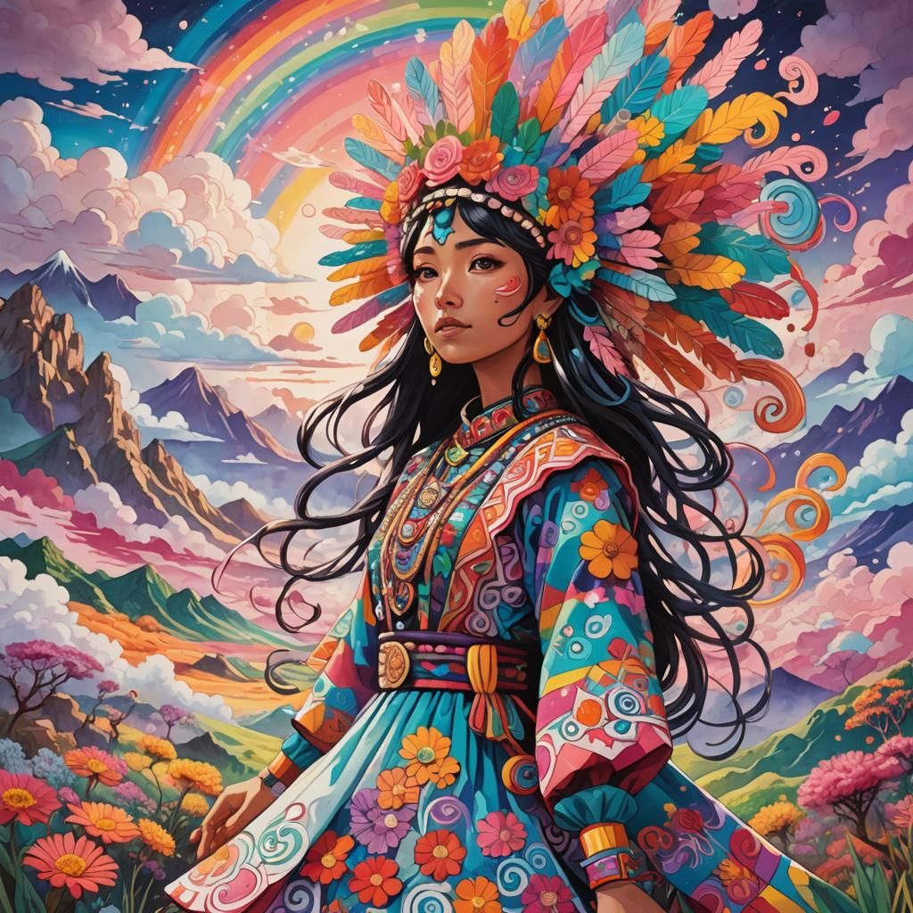 Xochitl in Surreal Landscape, Manga Anime Style