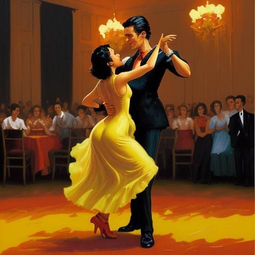 Passionate Fandango Dance in Fiery Ballroom, Expressionist O...