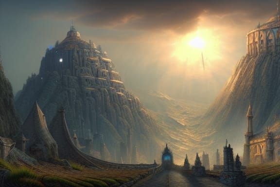 Fantastical Citadel of Hope in Matte Painting Style