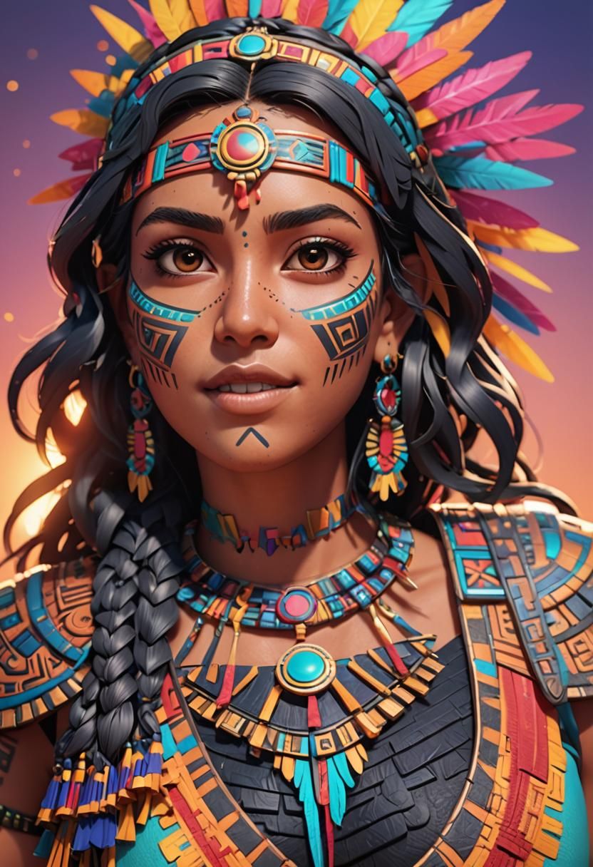 Aztec Maya Anime Girl in 3D Digital Art