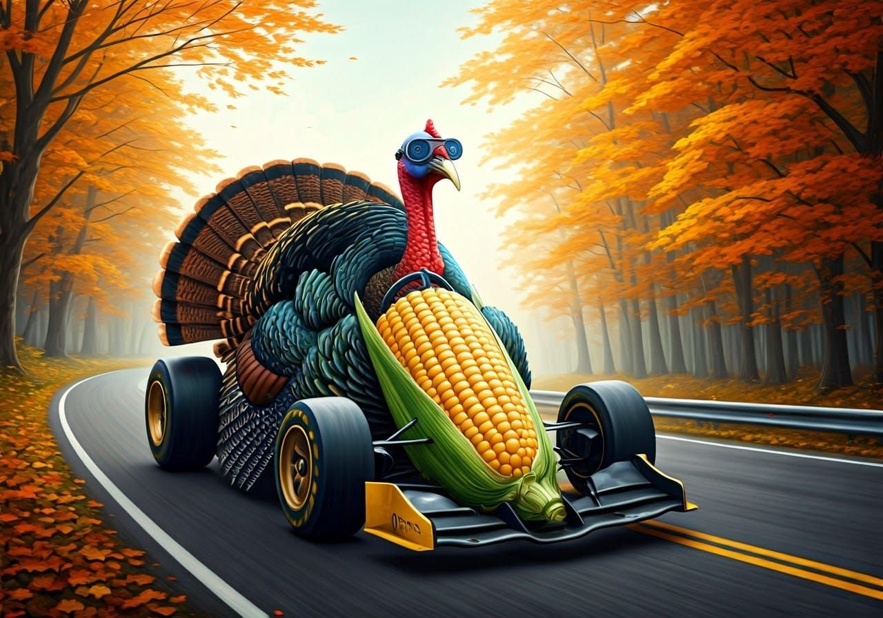 Turkey Driver in Corncob Car: Gurney-Style Oil Painting