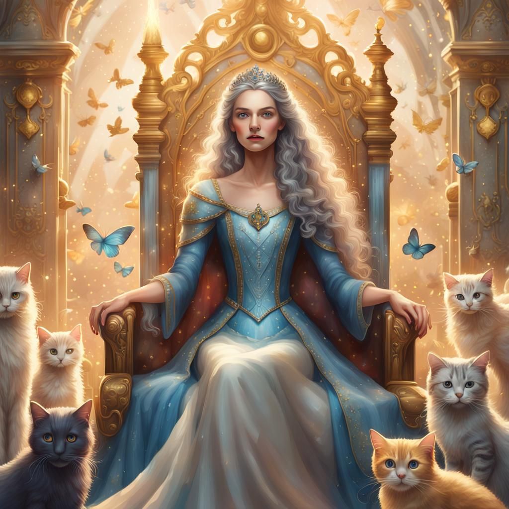 Fantasy Princess with Fairies and Cats: Concept Art