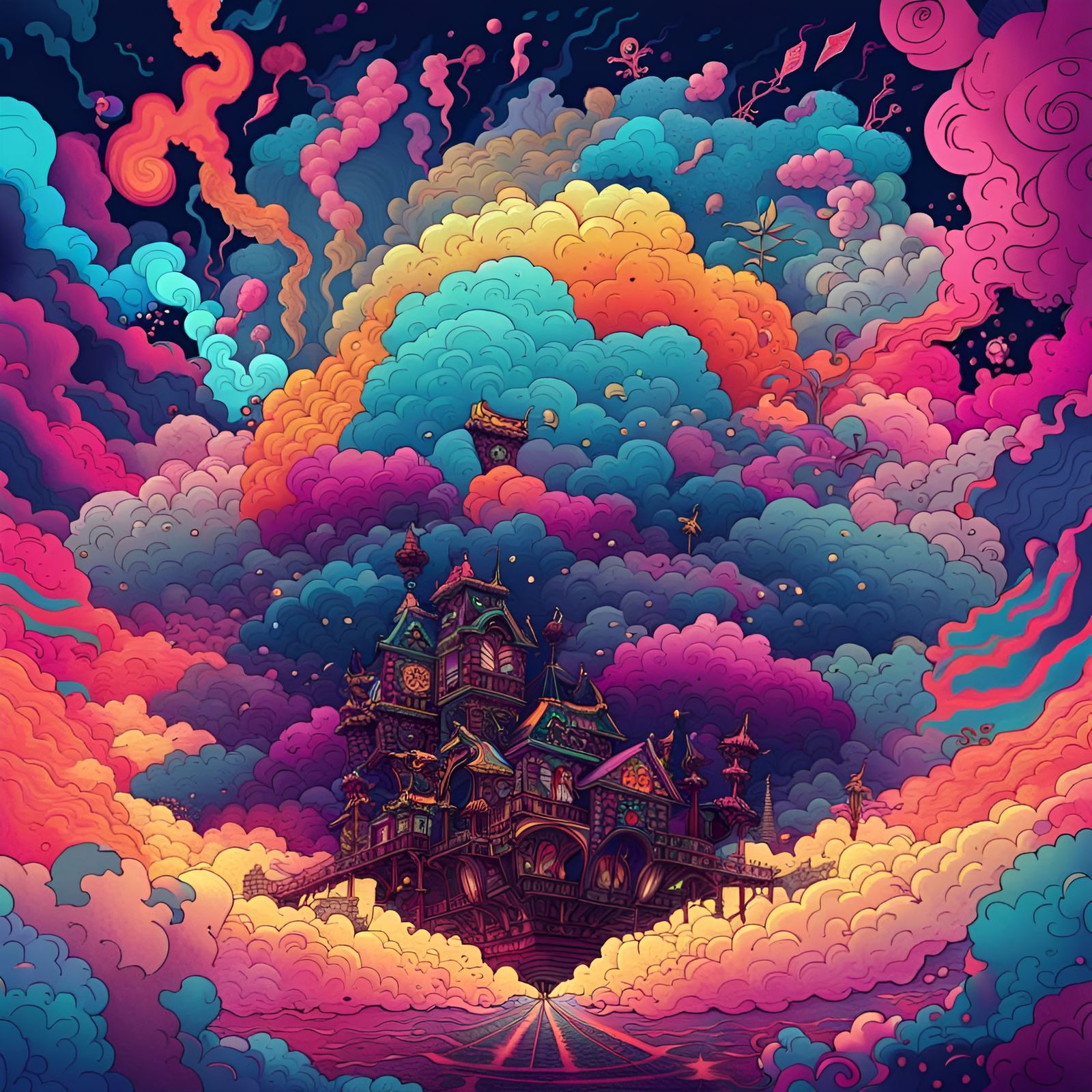 Psychedelic Storm Cloud Aetherpunk Digital Illustration