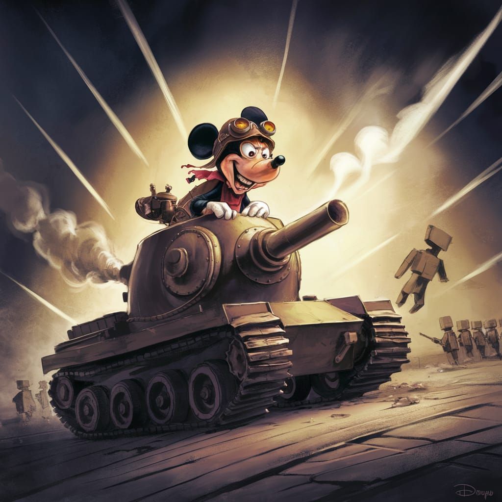 Mickey Mouse in Steampunk Tank: A Whimsical Illustration