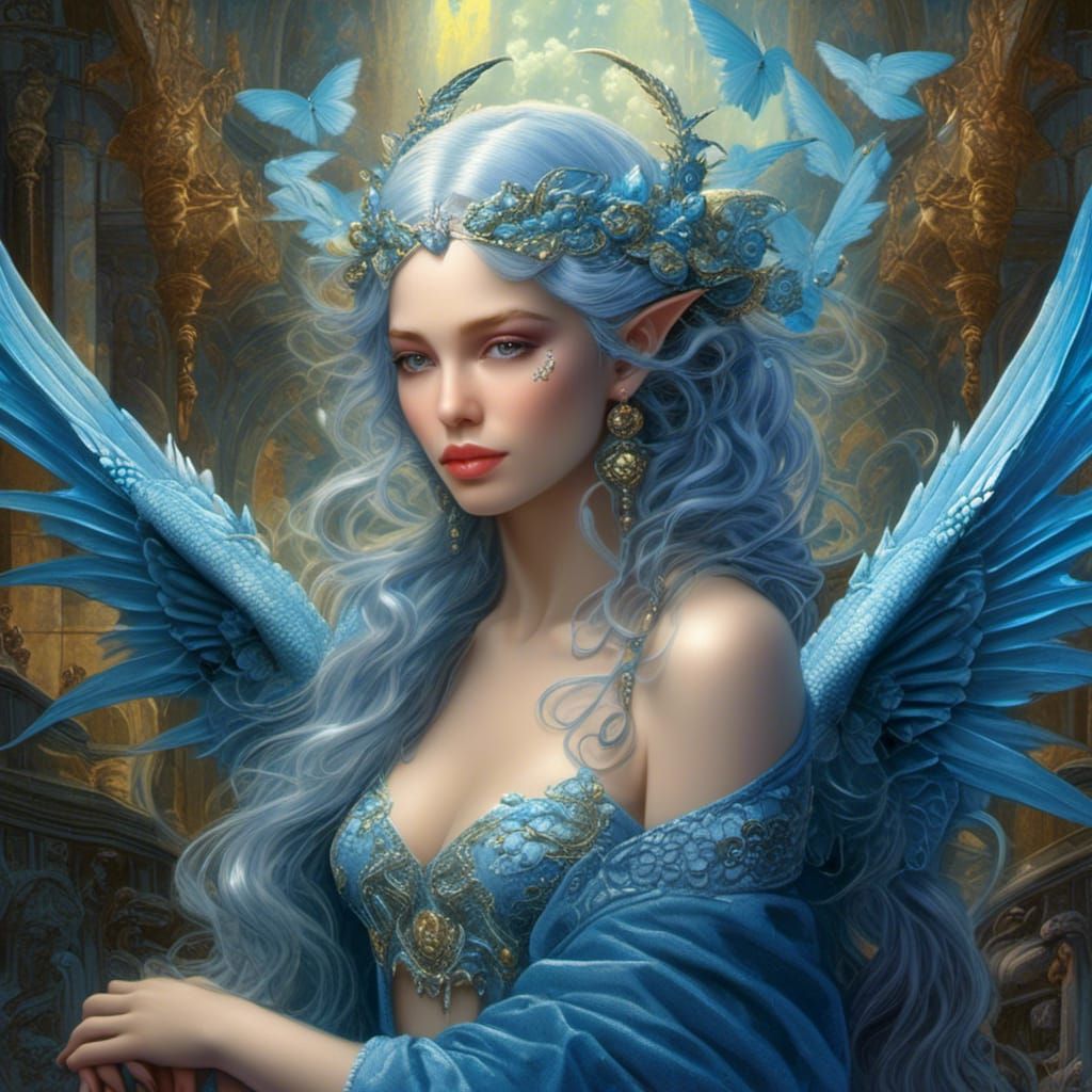 Fairy Feeding Dragon in Baroque Fairycore Style