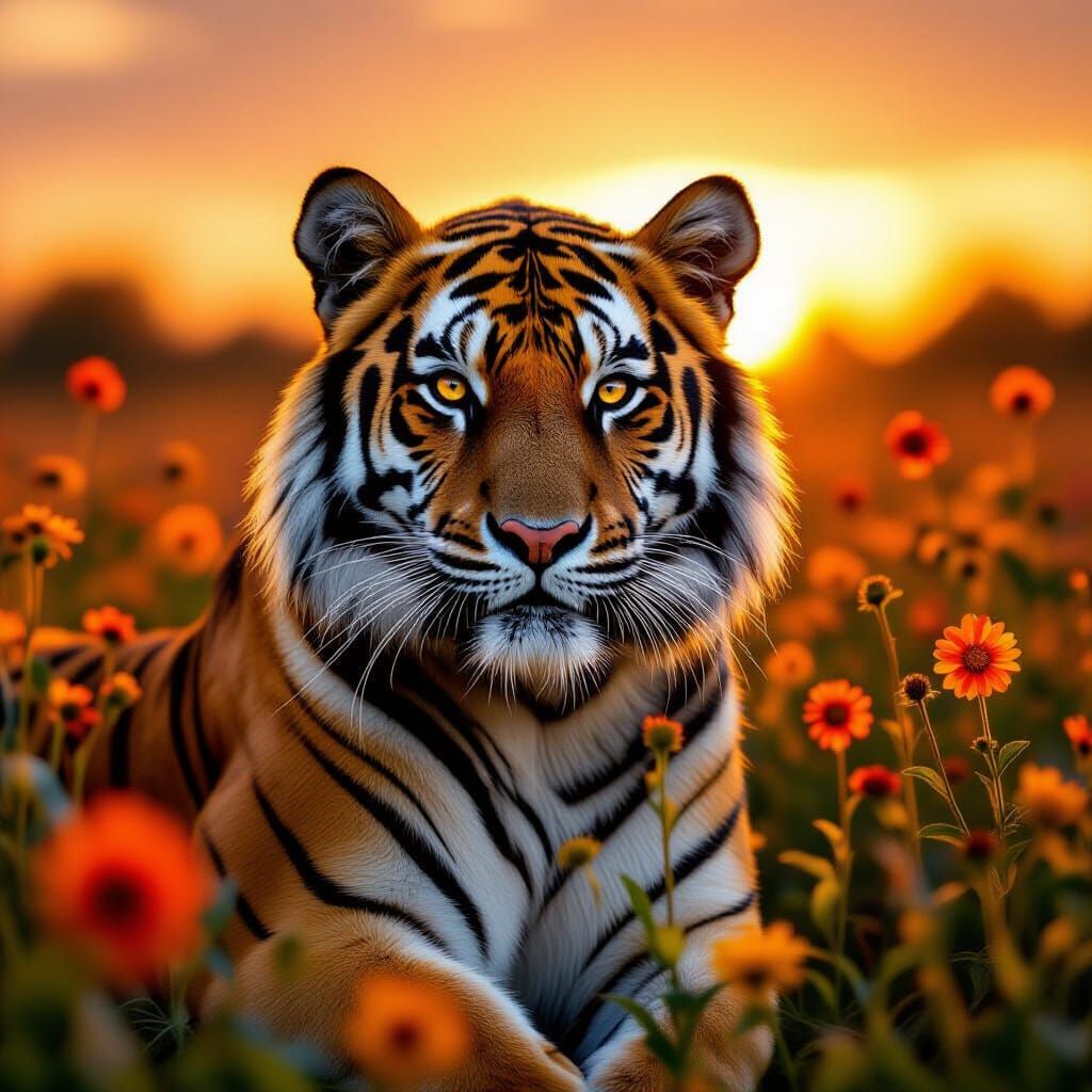 Bengal Tiger in Wildflowers: Wildlife Photography