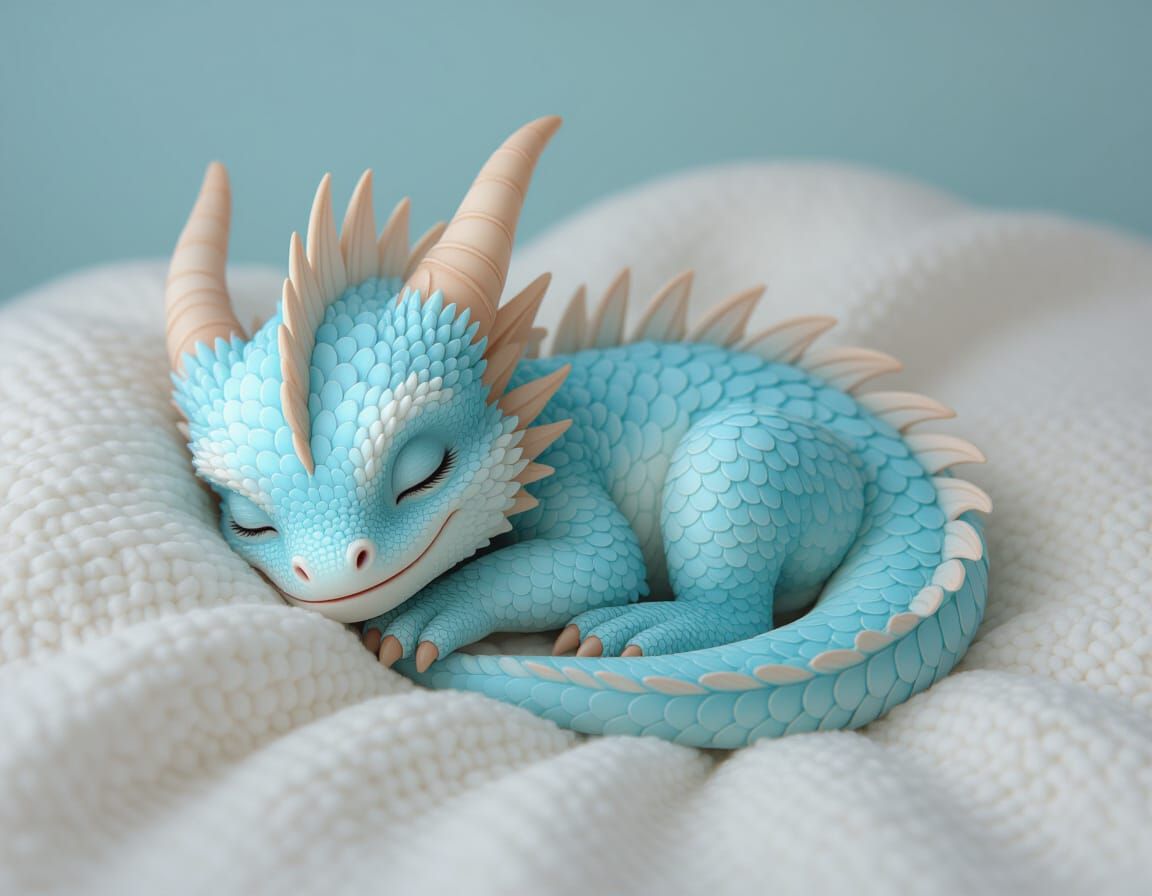 Sleeping Blue Dragon in Ultra-Realistic Style