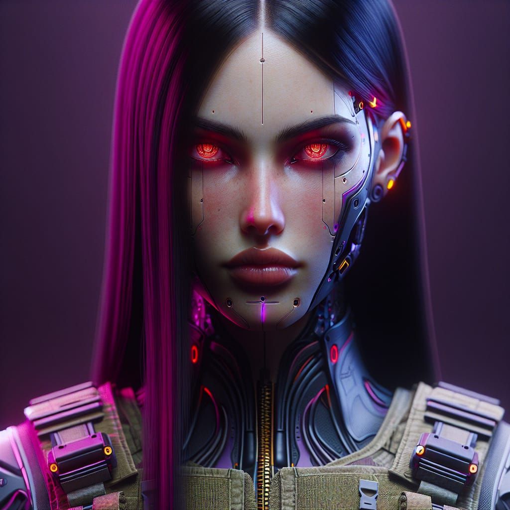 Cyberpunk Woman Portrait with Cybernetic Eyes