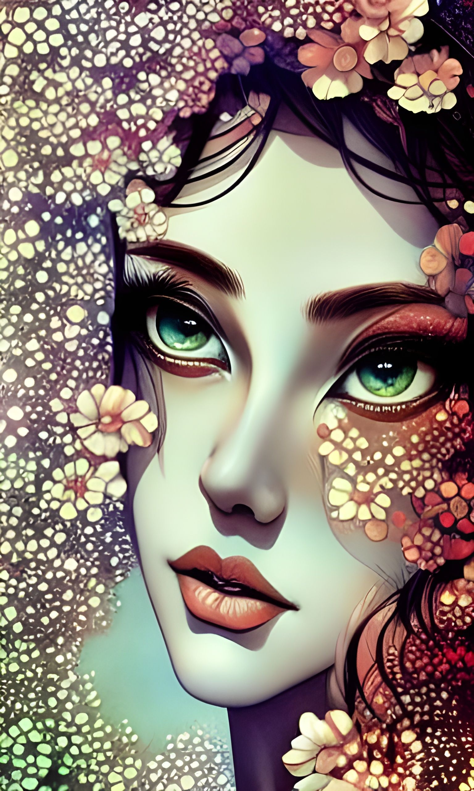 Beautiful Queen Portrait in Pointillist Manga Style