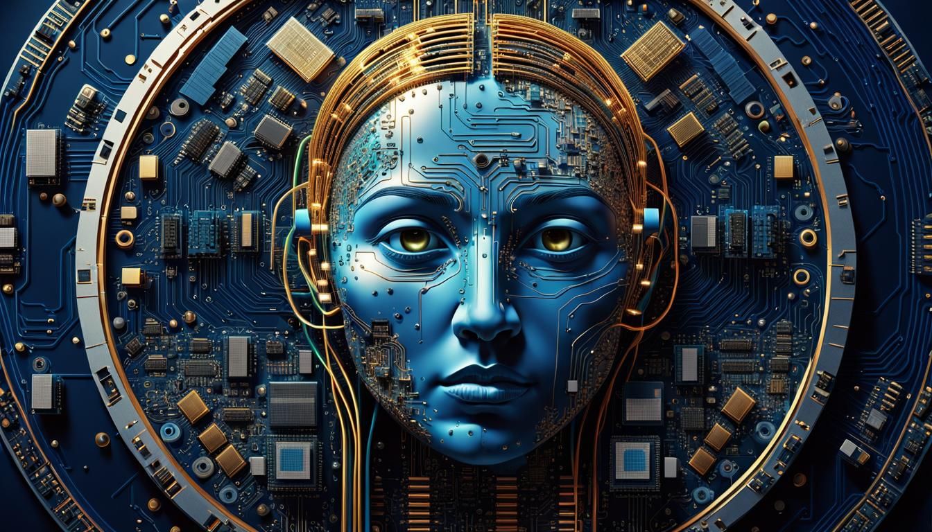 Futuristic Electronic Moon Portrait in Digital Art Style