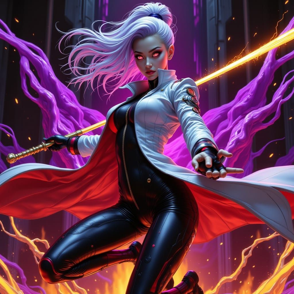 Cyberpunk Goddess in Futuristic Combat