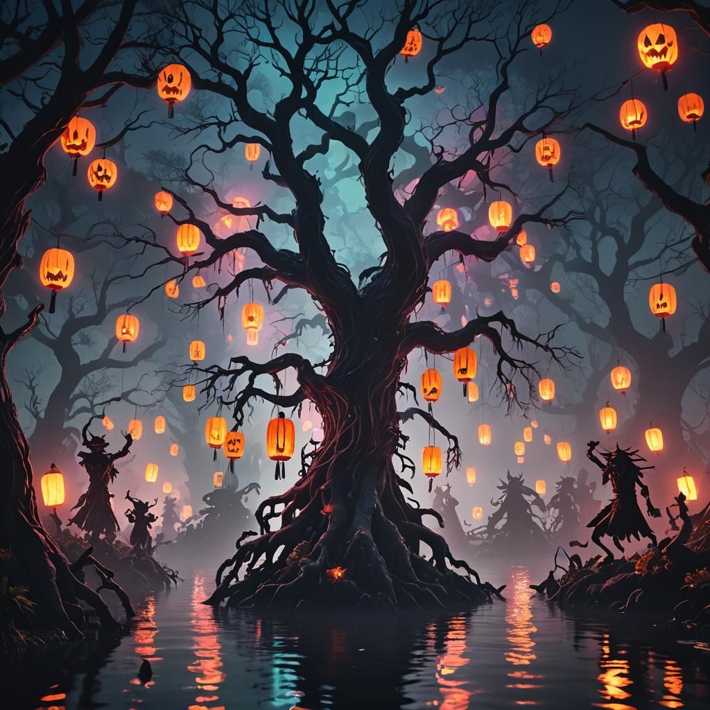 Monsters' Halloween Bayou Party in Anime Style