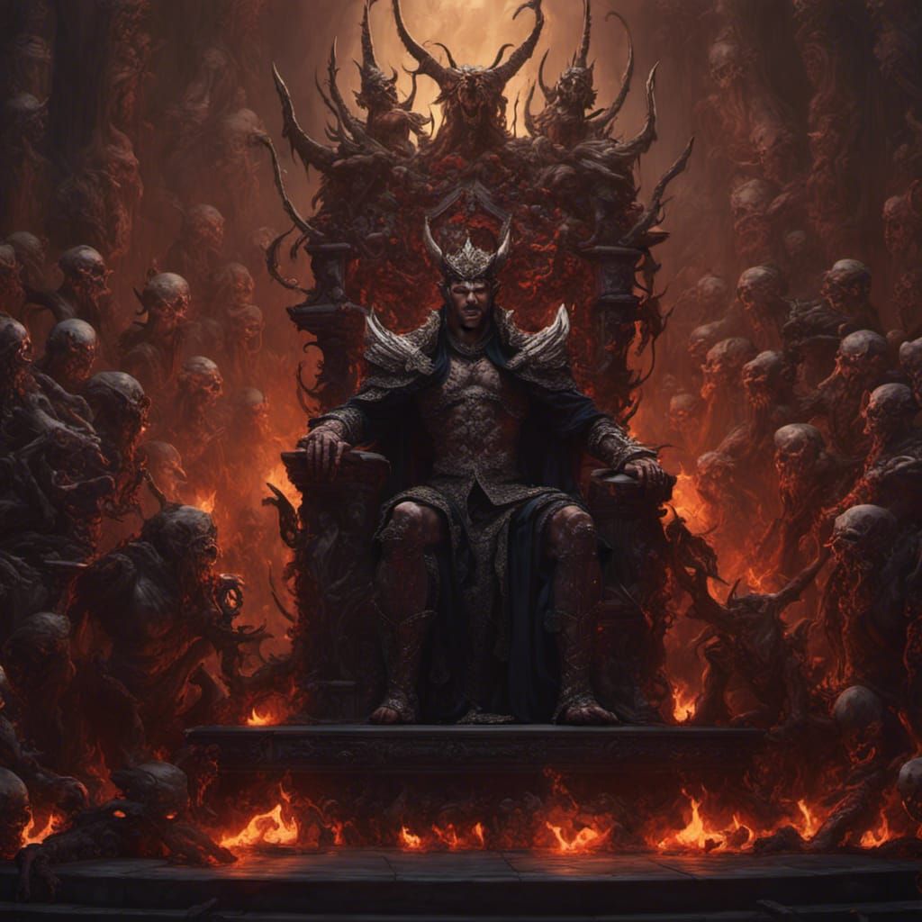 Demon Prince on Skull Throne: Dark Fantasy Art