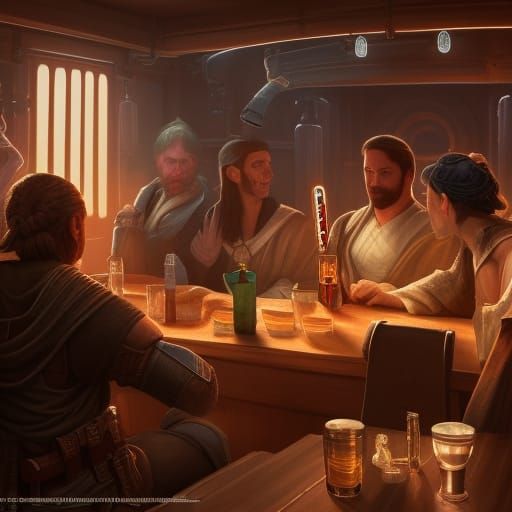 Jedi and Bounty Hunter in Fantasy Tavern