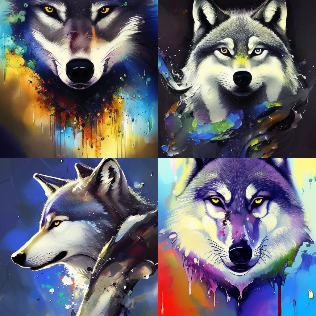 Photorealistic Wolf with Japanese Calligraphy Art