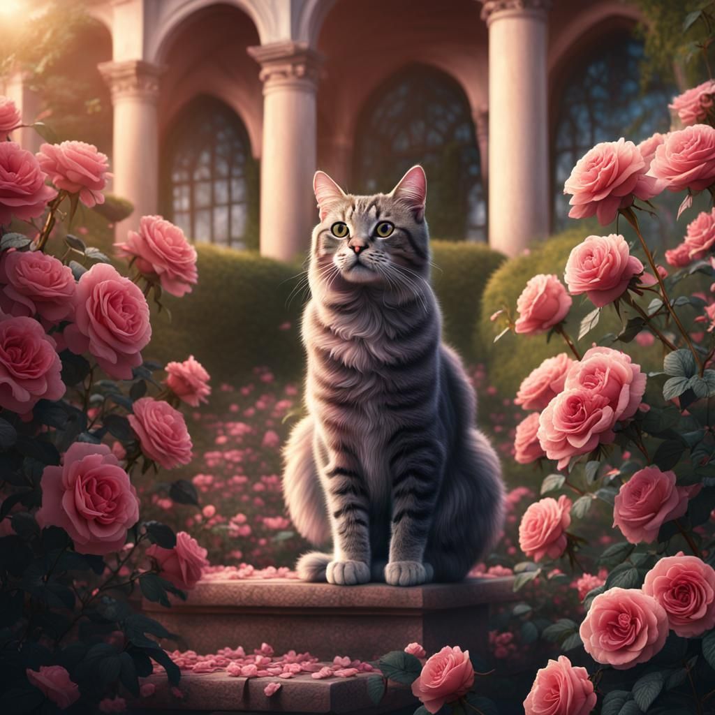 Cat in Rose Garden: Digital Matte Painting