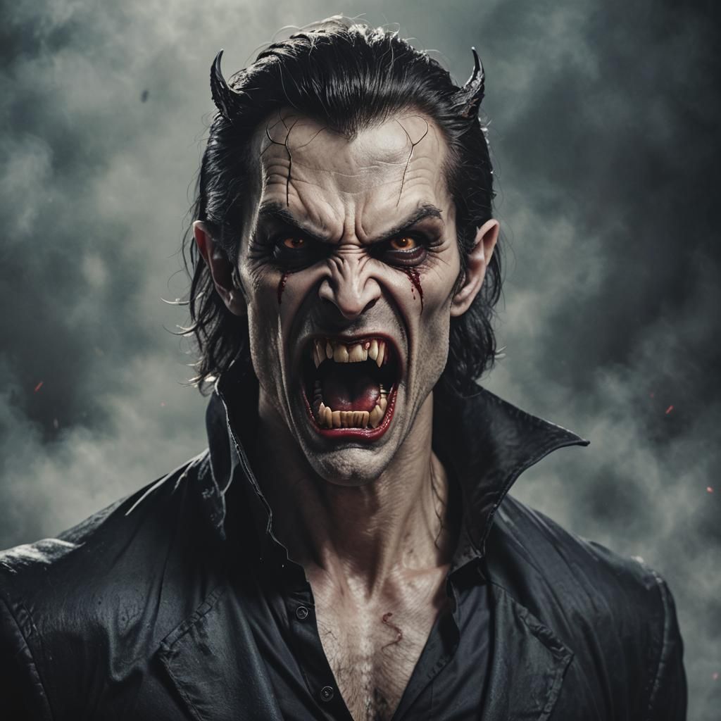 Hyperrealistic Vampire Snarling, Cinematic Composition