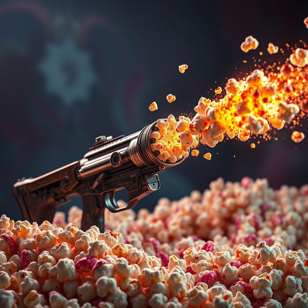 Hyperrealistic Machine Gun Fires Popcorn in 8K
