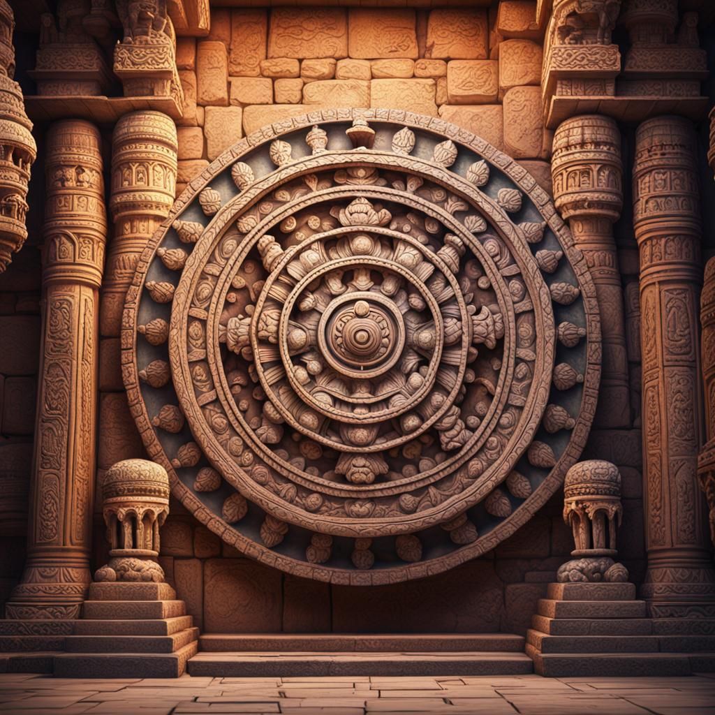 Ancient Wheel Carvings On An Indian Temple Wall