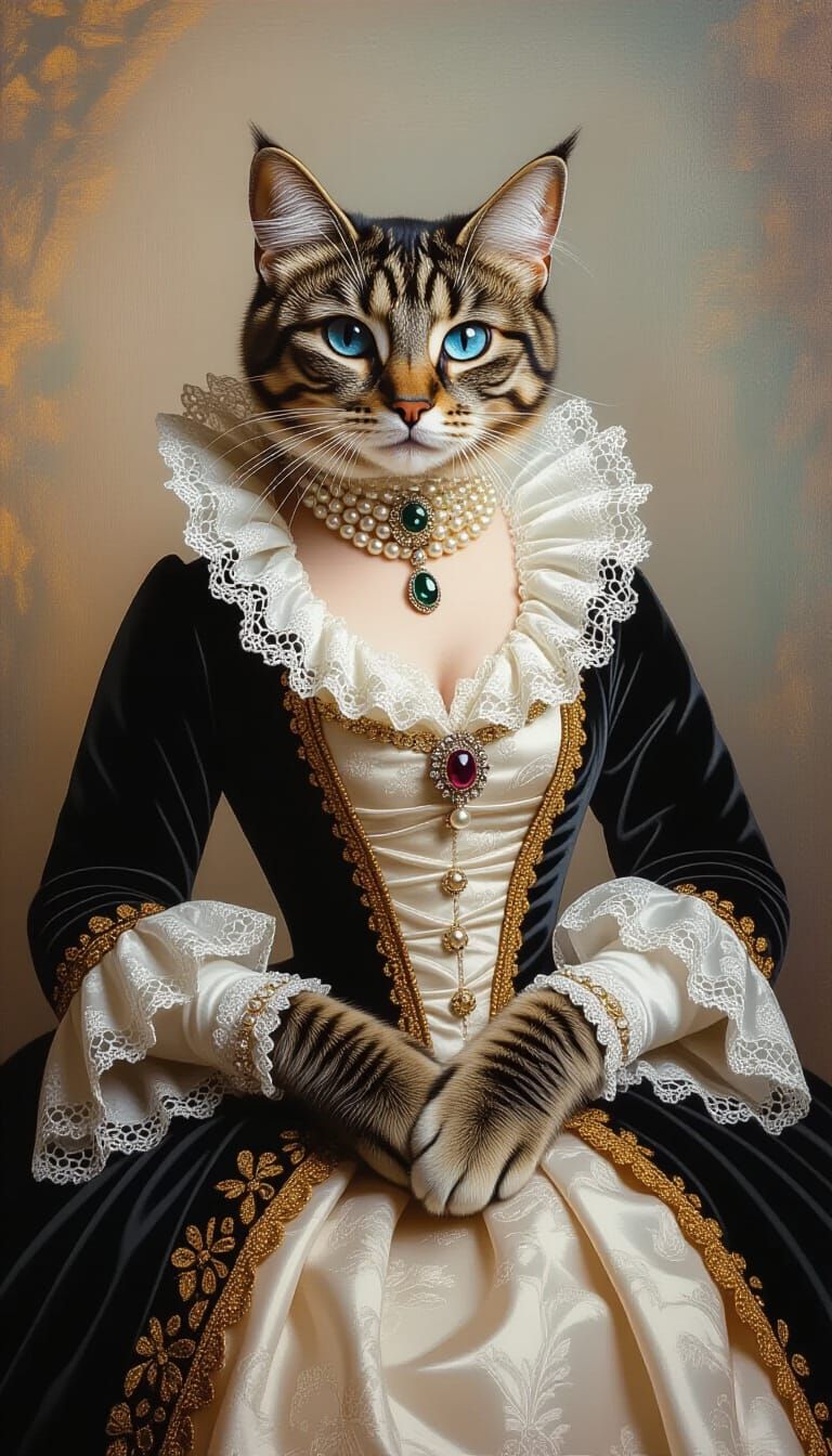 Elegant Feline Lady in 18th-Century Style