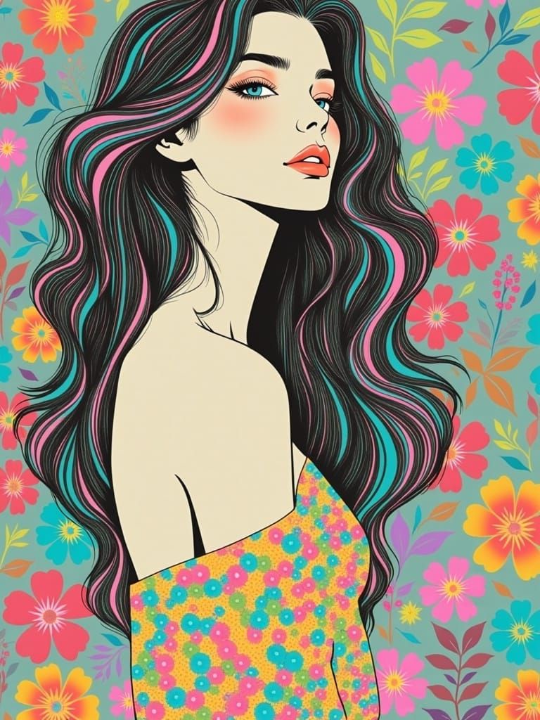 Surreal Portrait of a Woman in Floral Retro Dreamscapes