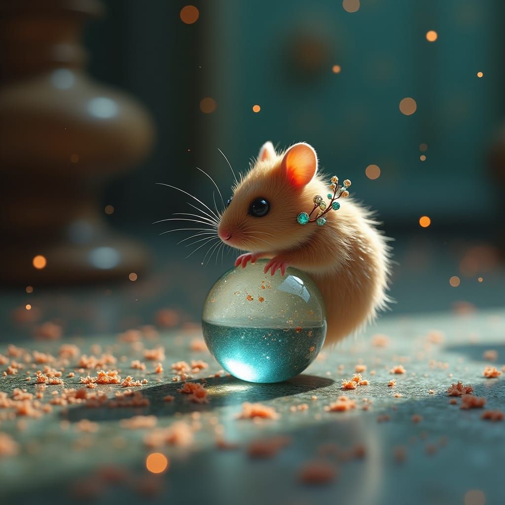 Hamster on Marble in Dreamlike Fantasy World
