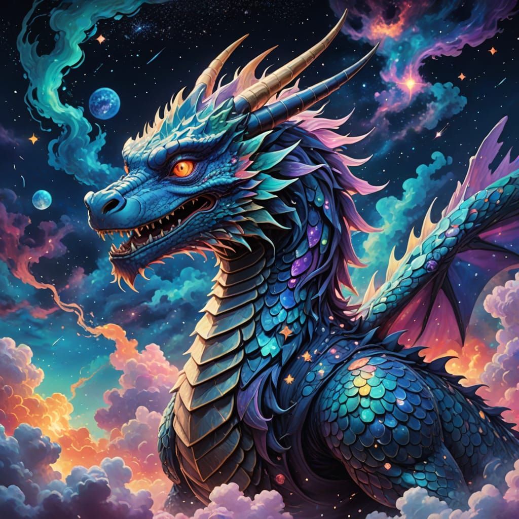 Cosmic Dragon soars through Vibrant Nebula in Whimsical Anim...