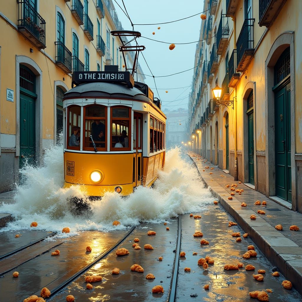 Lisbon Street Flood Sweeps Away a Tram