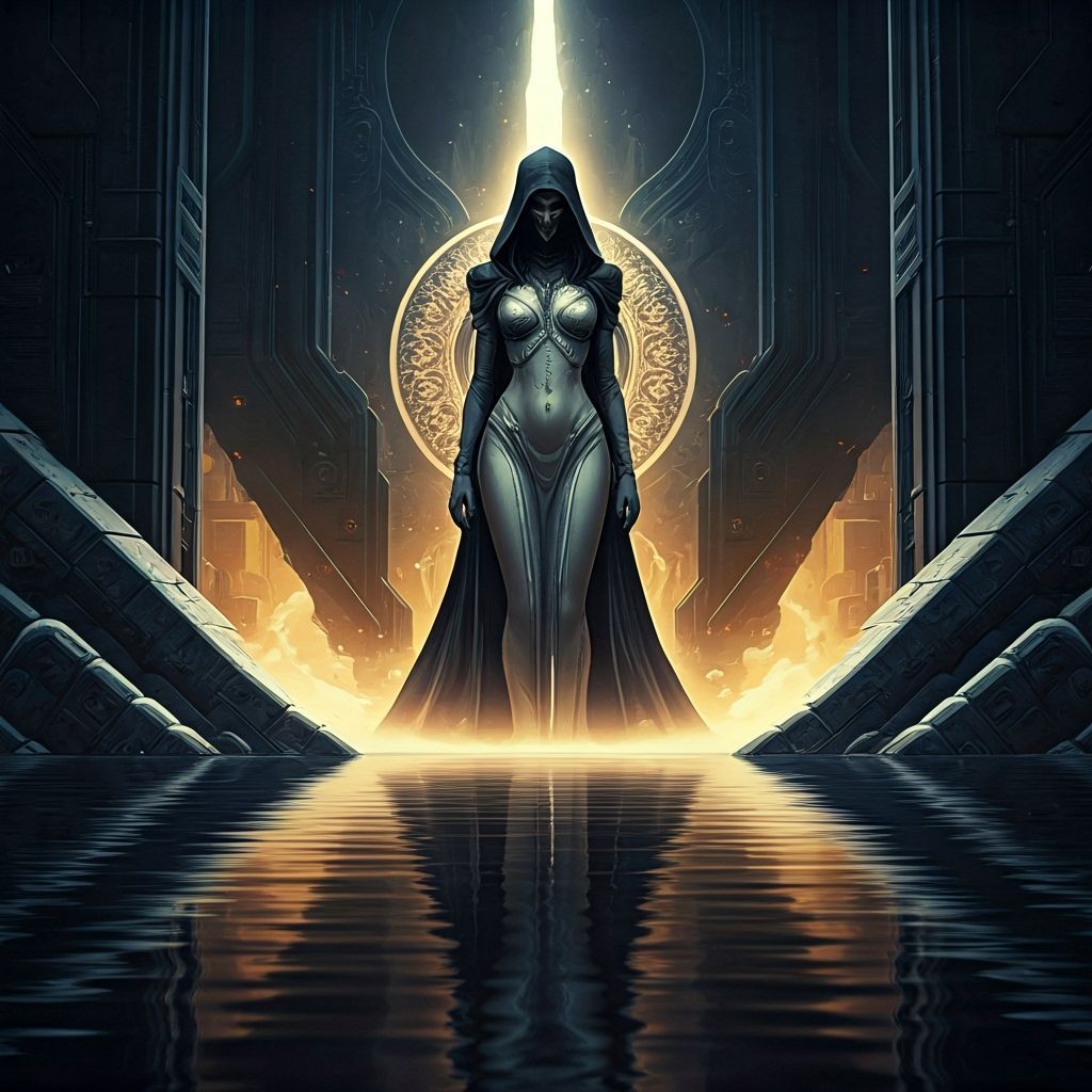 Reaper Gazes at Water Reflection, Hyperdetailed Concept Art